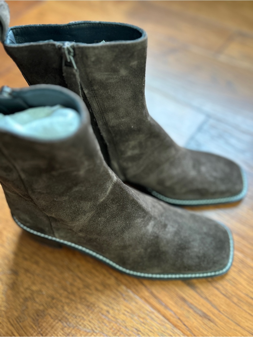 Everlane The City Boot Dark Brown Suede sz 8 Women's Side Zip Block Heel Ankle - Picture 14 of 14